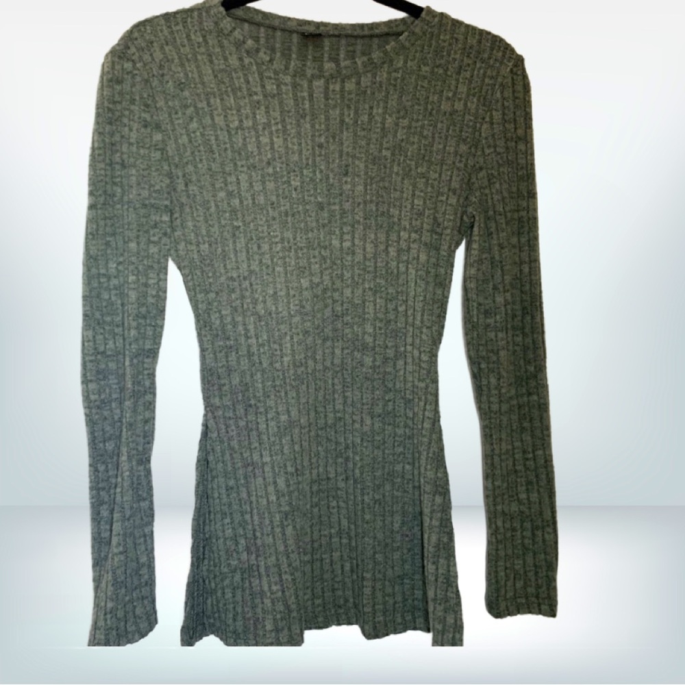 SHEIN Ribbed Knit Split Hem Long Sleeve, Olive Green, Size M 🛍️